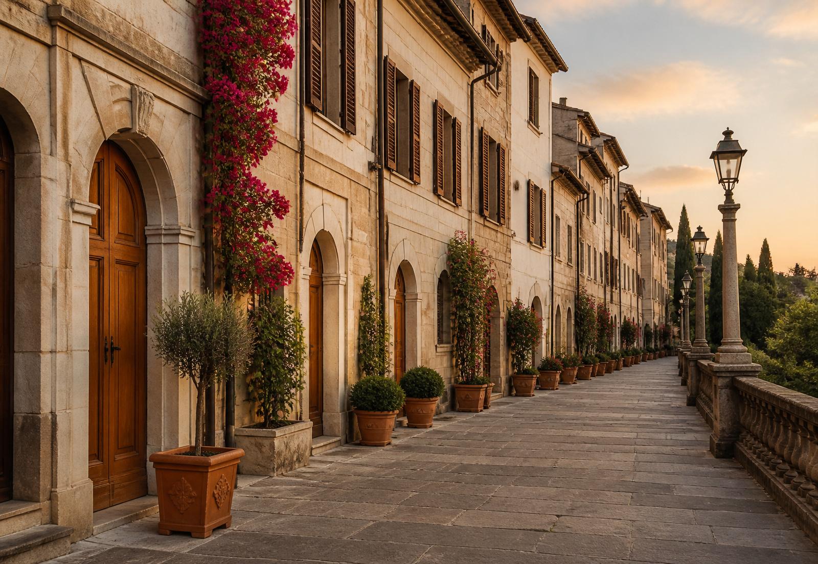 Townhouse row with private gardens