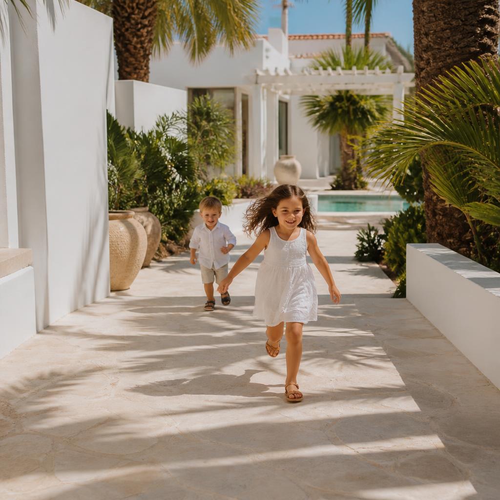 Palm-lined shaded paths in the community